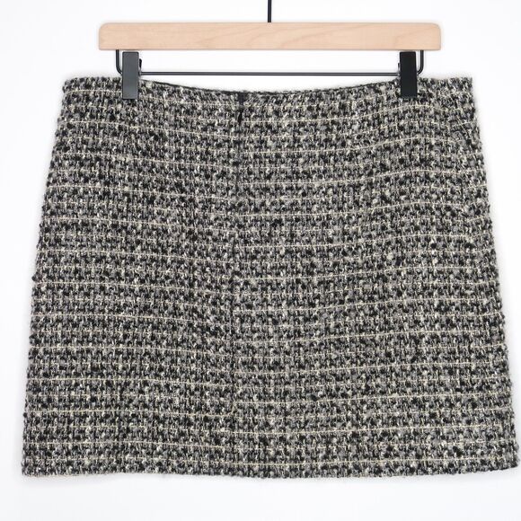 J.Crew Womens Wool Mini Skirt Size 10 Gray Black Gold Metallic Woven Holiday - Picture 2 of 7